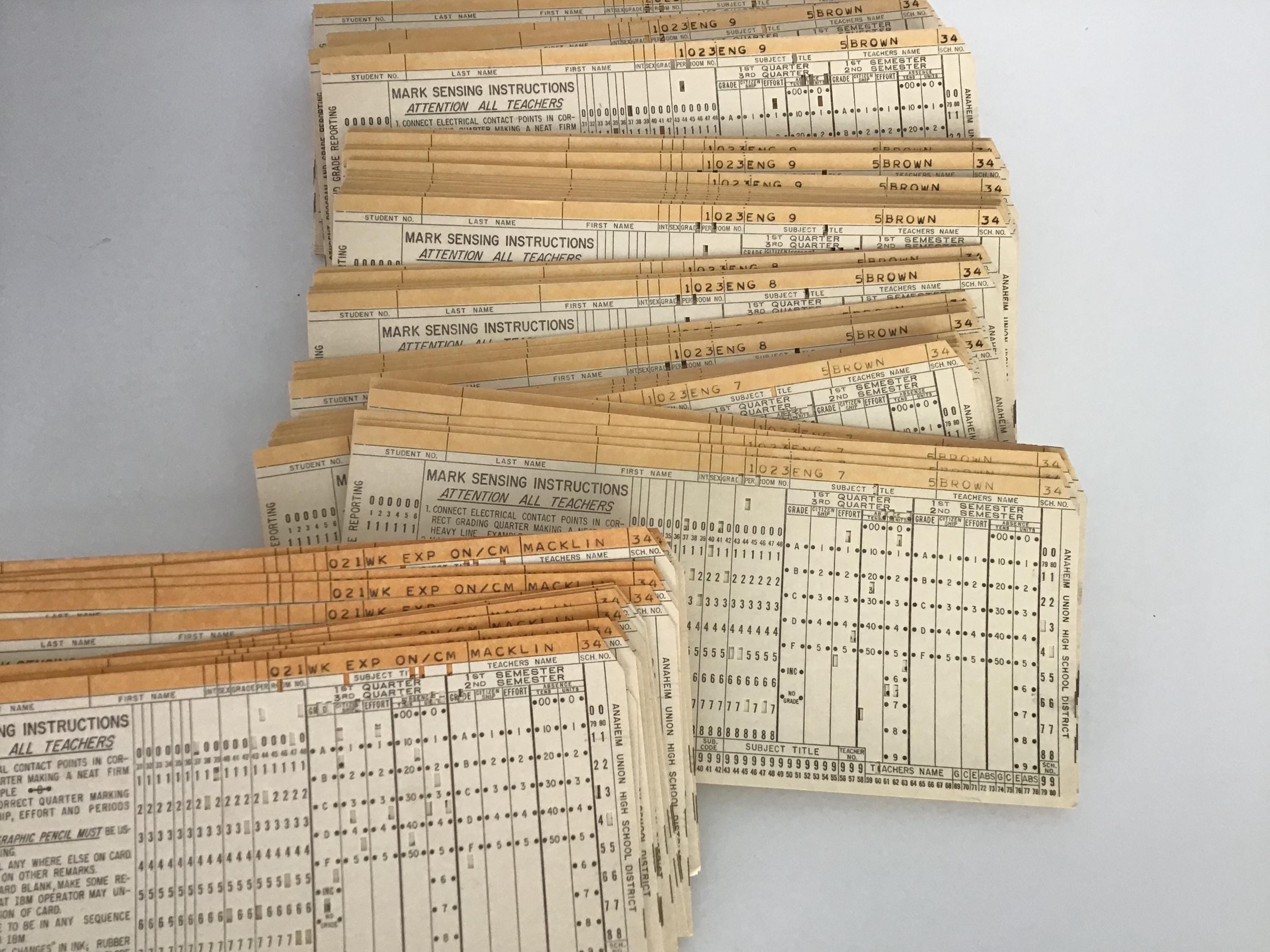 LOT/10 vintage computer punch cards, data processing cards, 1960s,