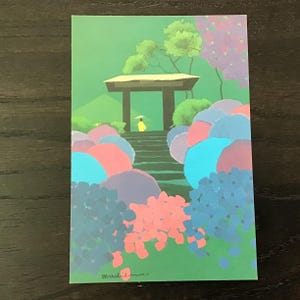 Carte postale lithographie japonaise par Masayasu Uchida, carte postale vintage