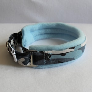 Luxury Blue Camo Pattern Fleece Lined   Martingale Collar.  Made to Measure Greyhound / Whippet  style dog collar