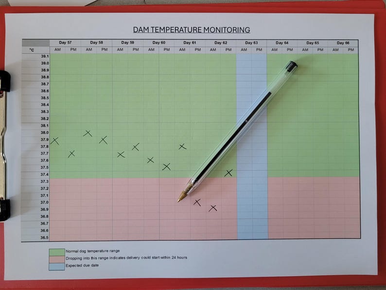 Dam Temperature Chart, Breeder Chart, A4 PDF Download, Edit in Word ...