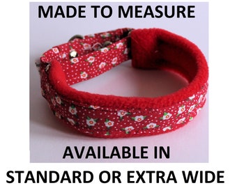 Luxury Red Ditsy Flowers Fleece Lined   Martingale Collar.  Made to Measure Greyhound / Whippet  style dog collar