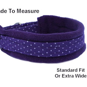 Luxury Purple Polka Dot Fleece Lined   Martingale Collar.  Made to Measure Greyhound / Whippet  style dog collar
