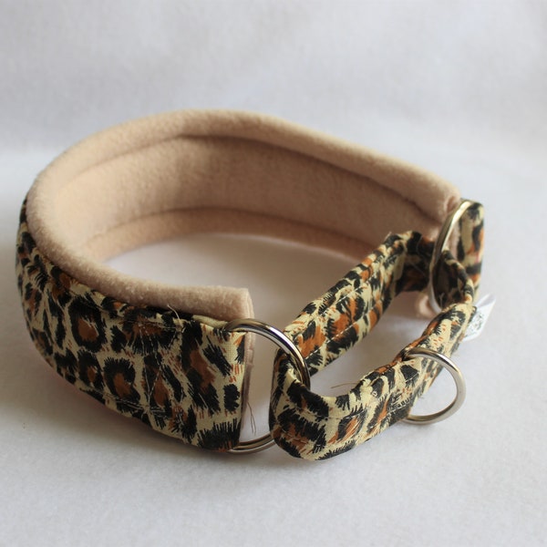 Luxury Extra Wide Leopard Print Fleece Lined   Martingale Collar.  Made to Measure Greyhound / Whippet  style dog collar