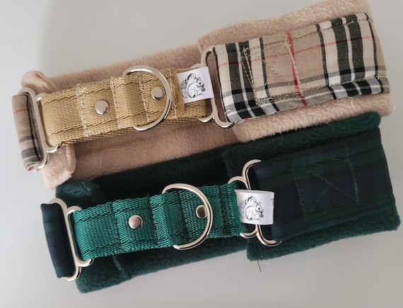 Wide Tartan Fleece Lined Martingale Collar, London Plaid Or Blackwatch Tartan half check collar,  Slip collar, dog collar, Hound collar