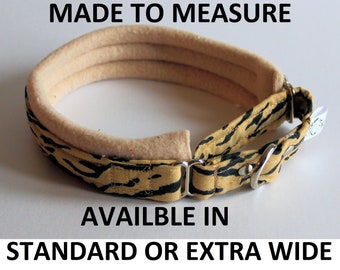 Luxury Tiger Print Fleece Lined   Martingale Collar.  Made to Measure Greyhound / Whippet  style dog collar