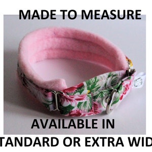 Luxury Pink Flowers Fleece Lined   Martingale Collar.  Made to Measure Greyhound / Whippet  style dog collar
