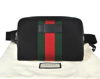 W67 GUCCI Authentic Sherry Webbing Waist Pouch Bumbag Belt Bag Cross body Fanny Pack Canvas Leather Italy