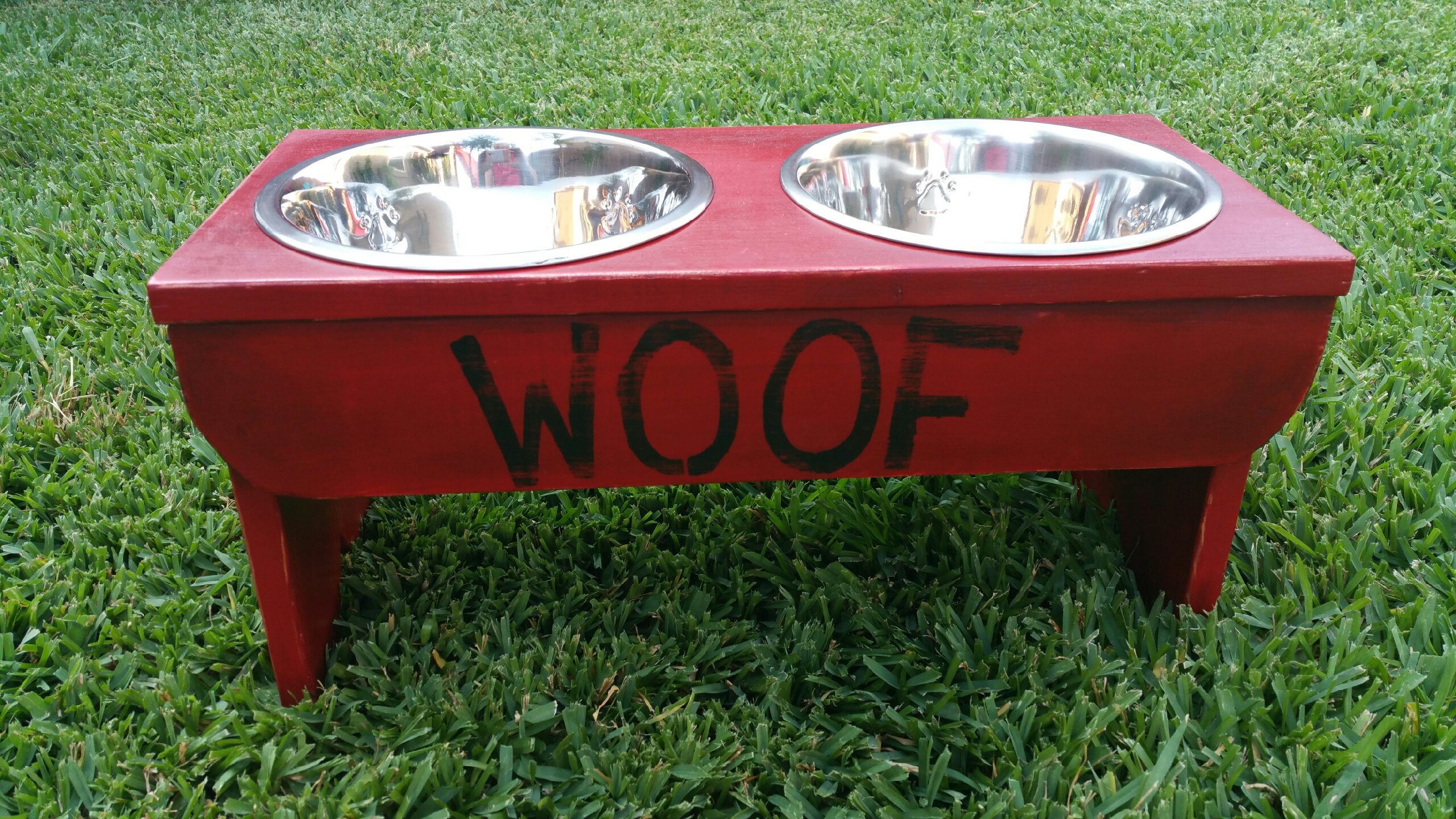 Red Elevated Pet Feeder Raised Dog Feeding Station 2 Bowl Etsy