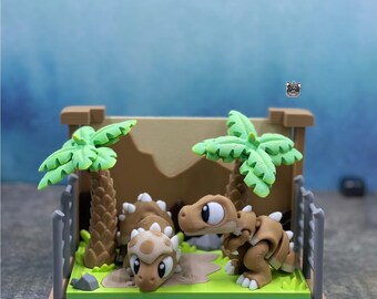 Articulated Dinosaurs and Jurassic Era Diorama