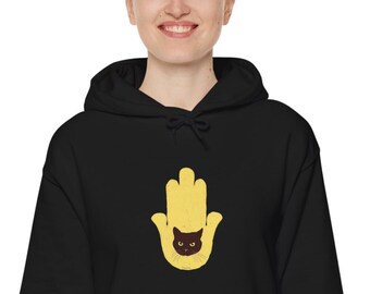 Hamsa Hand Cat Hoodie, Pocket Hamsa Hand Cat Hoodie, Hamsa Hand Cat Sweatshirt, Cute Hoodie, Cute Sweatshirt, Hamsa Hand Cat Hoodies