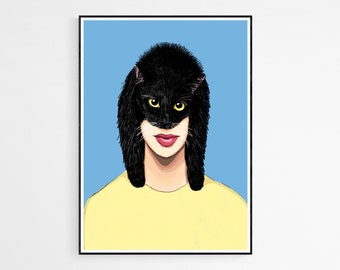 Funny Cat Art Print, Black Cat Art, Cat Print Wall Art, Black Cat Print, Cat Lady Gifts, Catwoman Art, Cat illustration Print, Cat Poster