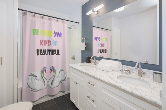 Pink Unicorn Swan Shower Curtains Unique Bathroom Decor Etsy
