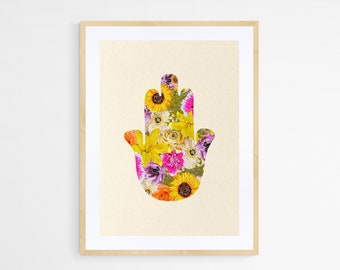 Printable Floral Hamsa Hand, Hamsa Printable Art, Floral Hamsa Drawing, Instant Download Print, Hamsa Art Print, Floral Art