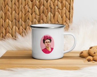 Frida Khalo Enamel Mug, Enamel Camping Mug, Frida Khalo Gifts, Enamel Coffee Mug