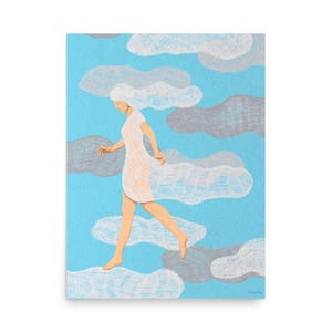 Clouds Print Wall Art, Dreamy Art Poster, Woman in Clouds Poster, Original Drawing, Wall Decore, Art Print Poster