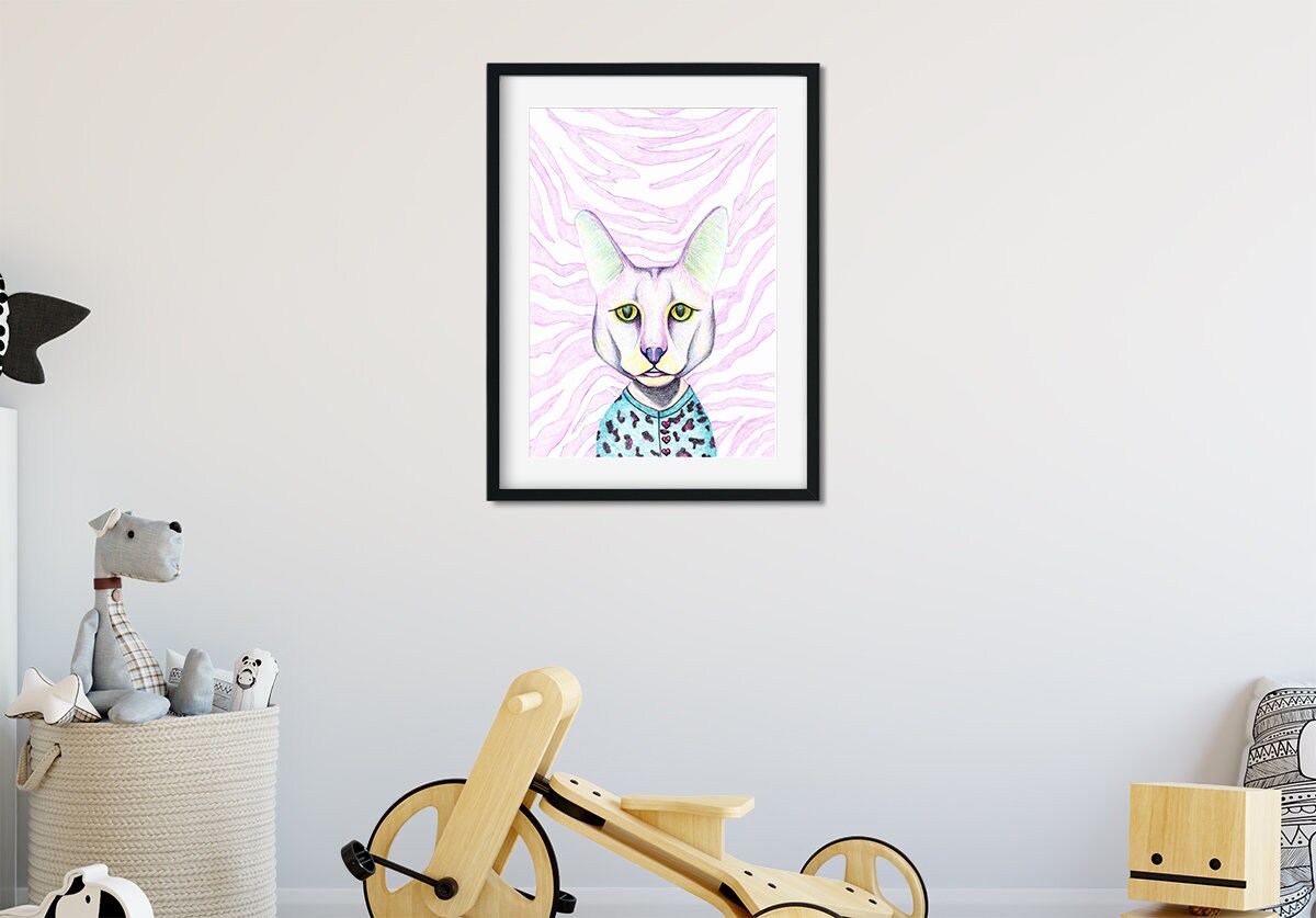 Katze Dekor Mädchen Zimmer Katze Illustration Geschenk | Etsy