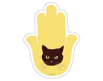 Hamsa Hand Sticker, Black Cat  Sticker, Cat Vinyl Sticker,  Journaling, Scrapbooking, Kiss-Cut Stickers, cute sticker