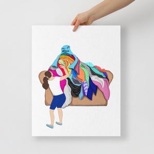 Arte murale per lavanderia, decorazione divertente per lavanderia, stampa minimalista per il giorno del bucato, poster per lavanderia, giorno del bucato, illustrazione divertente per piegare il bucato
