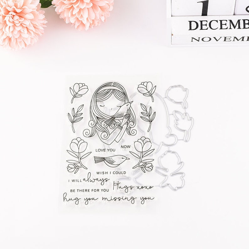 Little girl and little bird Clear rubber stampskids clear stamps and dies for scrapbookingcard makingchildren stamps