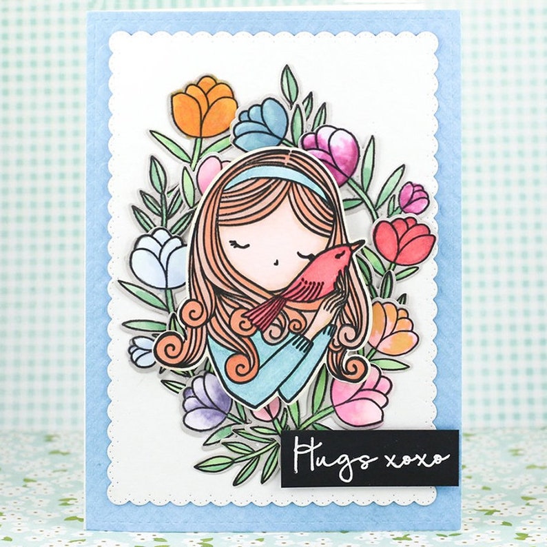 Little girl and little bird Clear rubber stampskids clear stamps and dies for scrapbookingcard makingchildren stamps