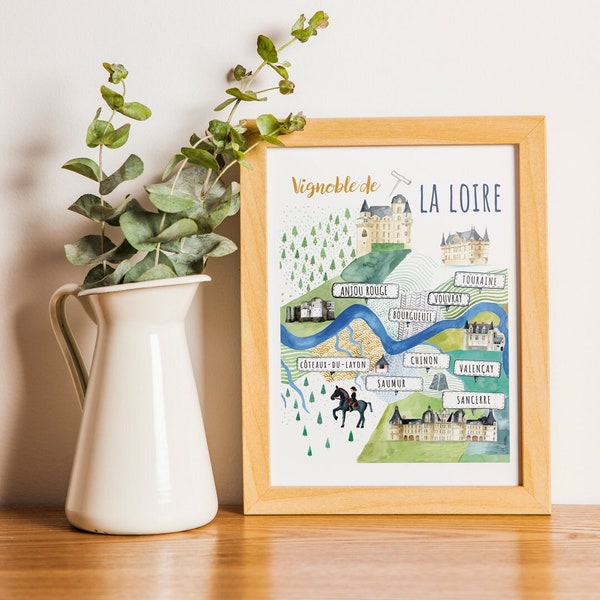 Affiche Vignoble de la Loire , carte illustrée 30*40 CM