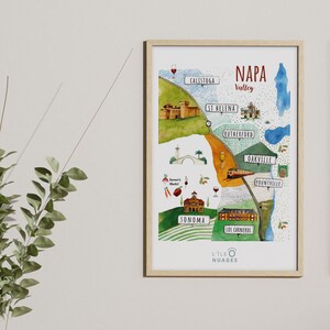 Napa Valley Vineyard poster, geïllustreerde kaart PRINTBAAR / DOWNLOADBAAR