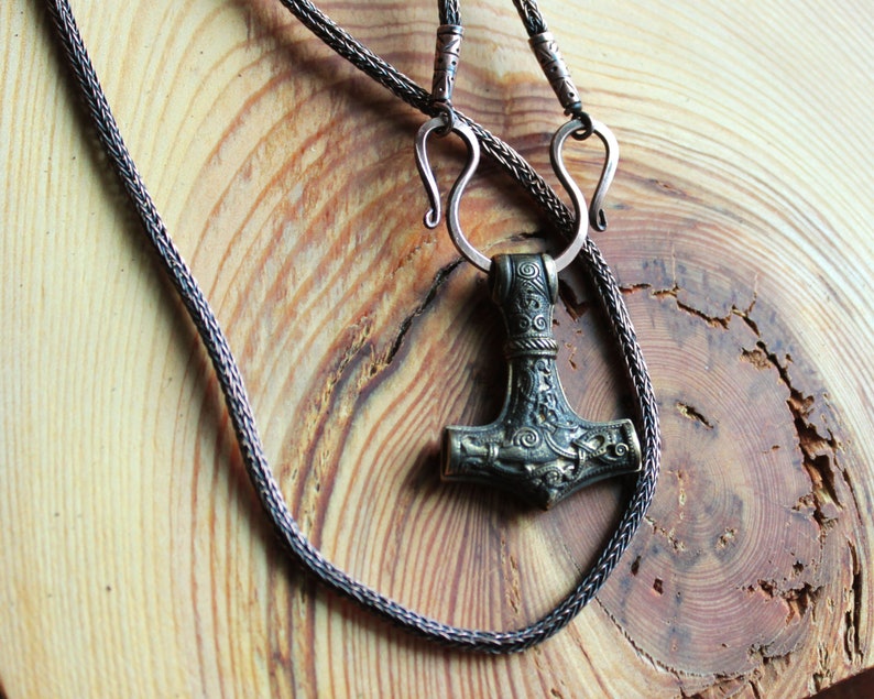 Mjolnir pendant Viking knit chain Celtic copper wire necklace Viking small mjolnir necklace for men