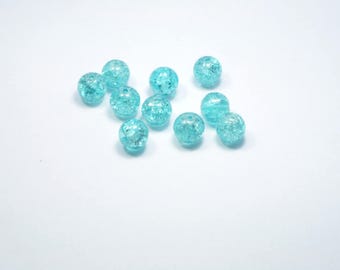 PE349 - Set of 10 10mm blue Crackle glass beads