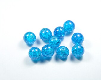 PE369 - Set of 10 12mm blue Crackle glass beads