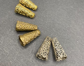 Conical ethnic beads, set of 2, pair of ethnic beads, gold, brass, silver