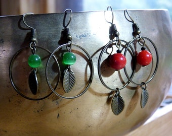 Earrings, ethnic, brass and glass beads