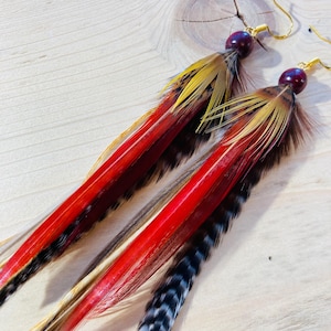 Pendientes de plumas naturales de pavo real y faisán dorado