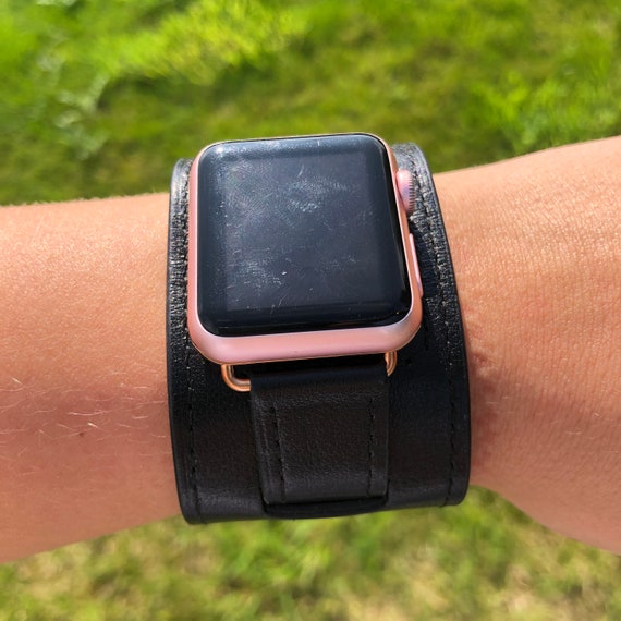 Apple watch black leather cuff clearance