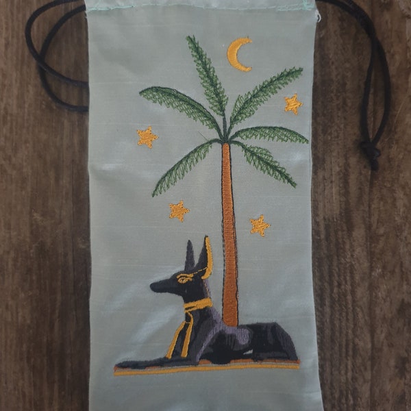 Étui à lunettes en taffetas de coton motif Anubis