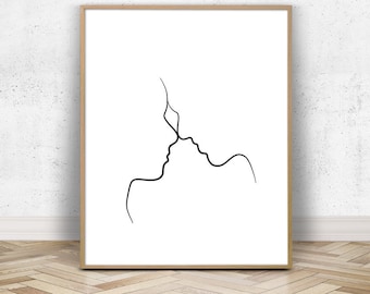 Couple Drawing Silhouette | Modern Minimalist Love Art Printable in Black and White