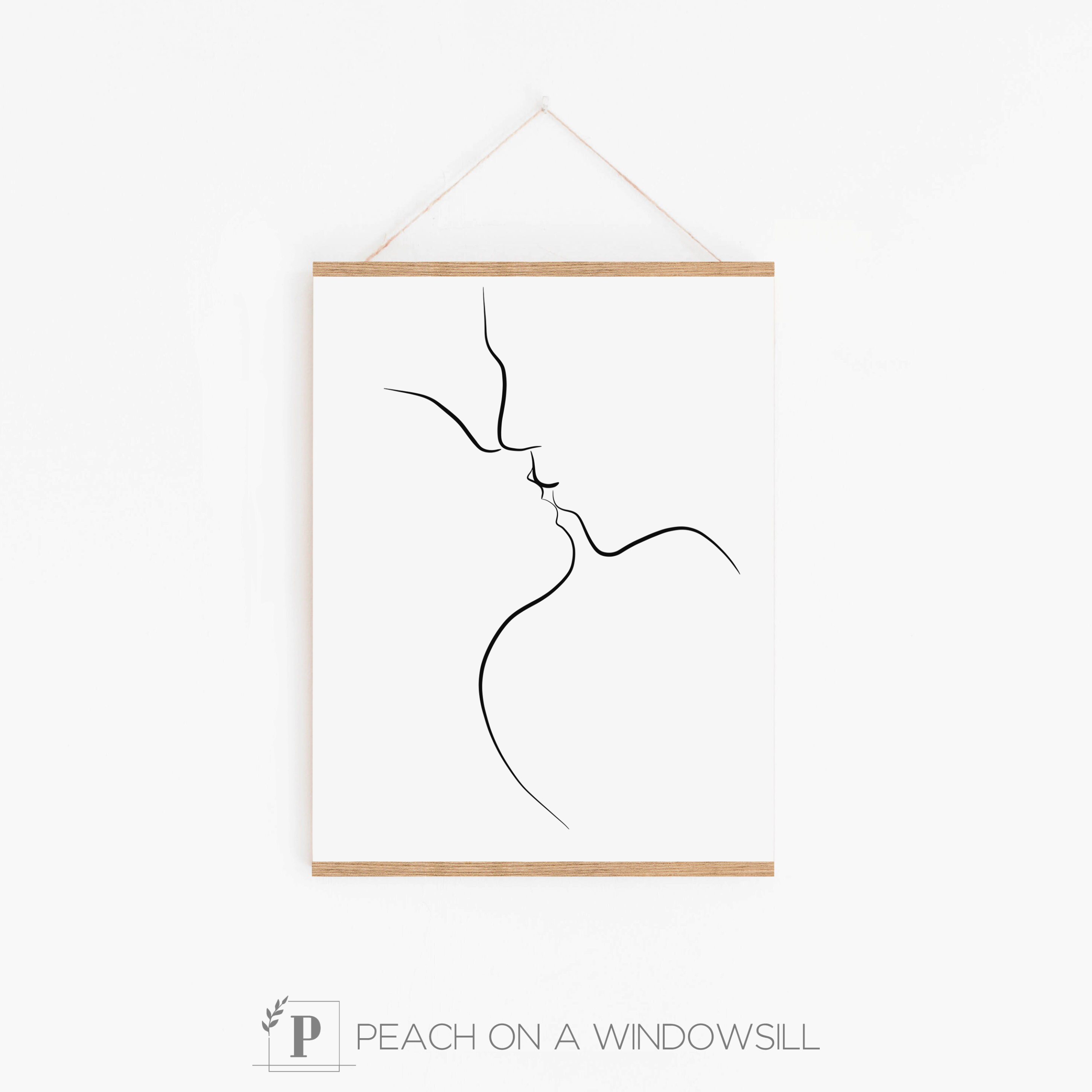 Kissing Couple Wall Art Lovers Illustration Couple Drawing Etsy