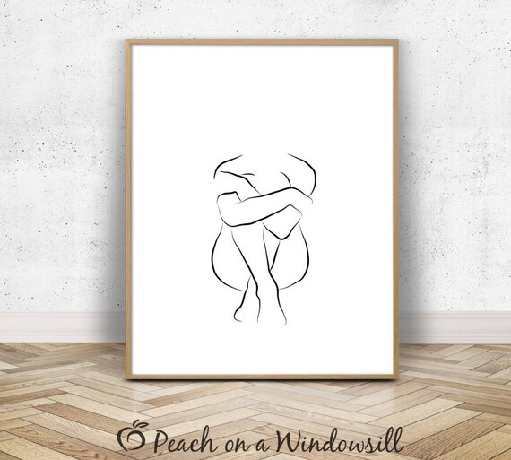 Female Figure Drawing Woman Body Outline Naked Girl Wall Etsy