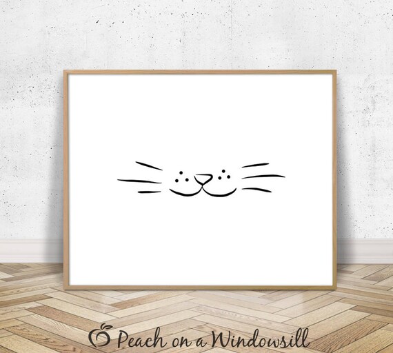 Cat Line Art Dessin Minimal De Moustaches De Chat Noir Et Etsy
