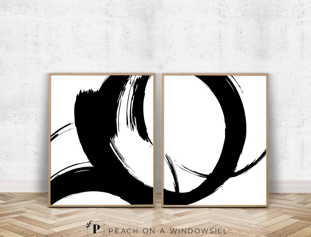 Brush Stroke Art Print Set of 2 | Modern Minimalist Black and White ...