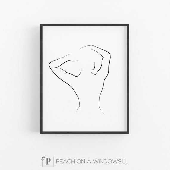 Female Outline Drawing Woman Figure Sketch Nude Body Art Black And White Bathroom Decor Modern Digital Print Large Line Drawing