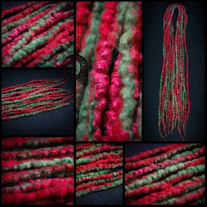 Pre made ready to ship wool dreadlock double ended de red green watermelon partial set
