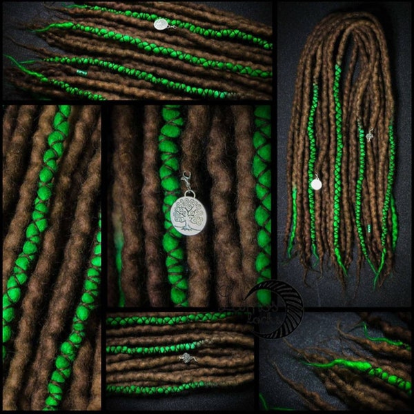 Pre made ready to ship wool dreadlock double ended de brown green natural partial set Touch if green