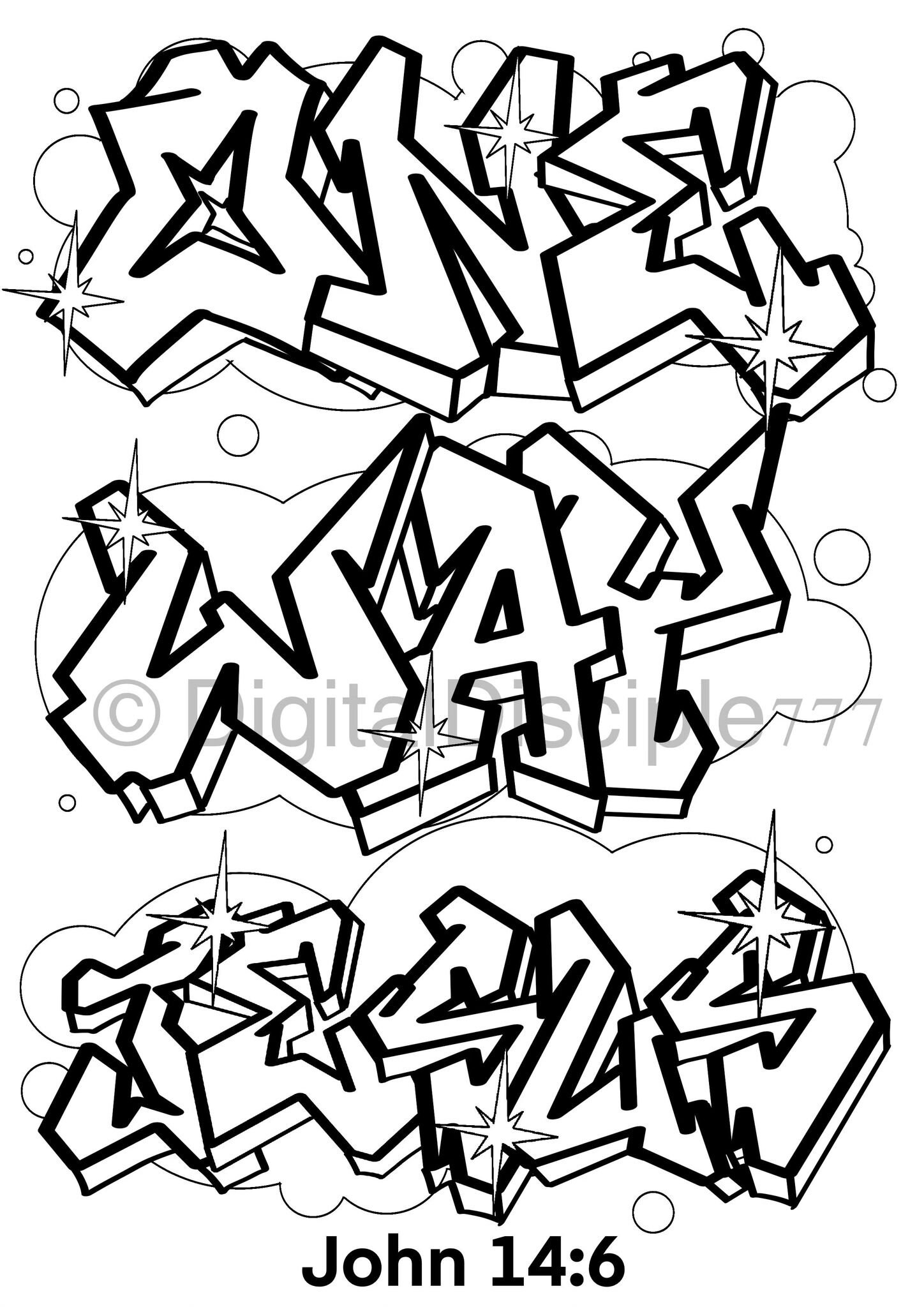 Scripture Coloring Pages Graffiti 6 X Christian Graffiti Style Colouring Pages - Etsy
