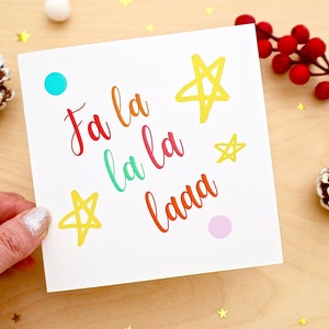 Fa La La La La Christmas Card, Colourful Pastel Christmas Card, Christmas Greetings, Rainbow Christmas by janeBprints image 1
