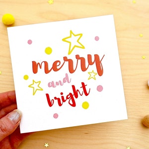 Merry and Bright Christmas Card, Colourful Christmas Card, Star Xmas Cards, Set of 3 Christmas Cards by janeBprints image 1