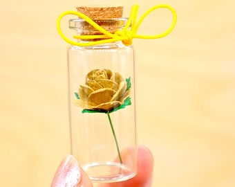 Mini Gold Paper Rose In a Bottle, Golden Wedding Gift, Milestone Anniversary, Love Keepsake, Thinking Of You, Miss You Gift