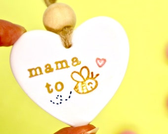 Personalised Mama To Bee, Clay Hanging Heart Decoration, Mum To Be Keepsake, New Mum Gift, Expecting Baby,