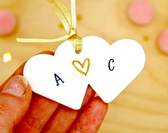 Personalised Couples Initials Gift, Clay Hanging Heart Decoration, Romantic Gift For Couple, Engagement Heart, Love Token by janeBprints