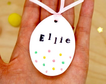 Personalised Easter Egg Decoration, Polka Dot Easter, Pastel Easter Egg, Easter Children's Gift, Easter Friend Gift,