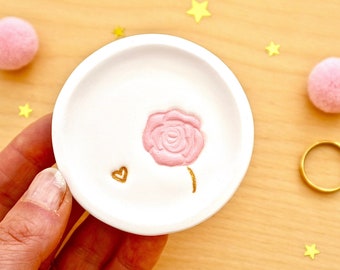 Personalised Pink Rose Ring Dish, Tiny Ring Dish, Mini Trinket Dish, Birthday Rose Gift Her, I Love You, Keepsake Gift by janeBprints